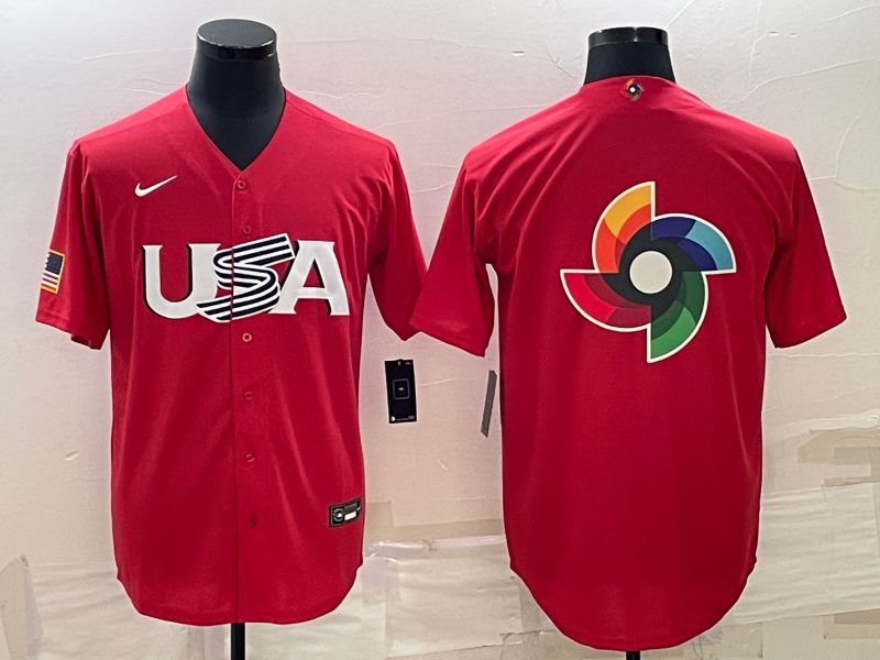 Men 2023 World Cub USA Blank Red Nike MLB Jersey4->nfl hats->Sports Caps
